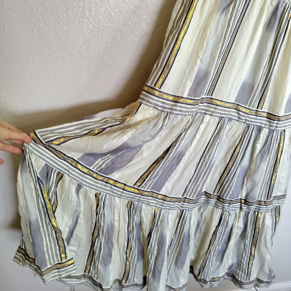 NWT Banana Republic Zephyr Maxi Dress Off White Gold Stripes x HBO Sz M Petite - Picture 5 of 9